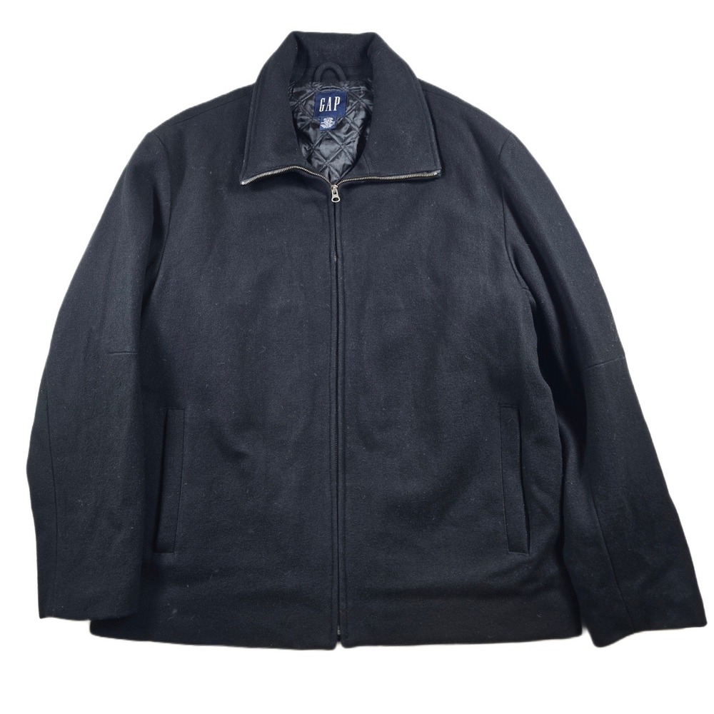 Gap Wool Bomber Jacket Mens XL Black Quilted Lined Full Zip Classic Coat